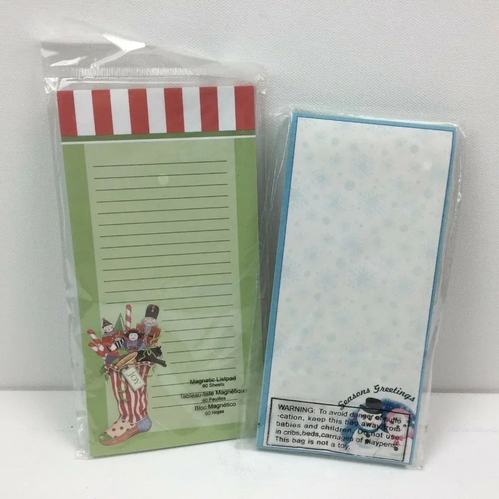 Season Greetings Patriotic Magnetic List Note Pad Paper Set Snowmen Fireworks